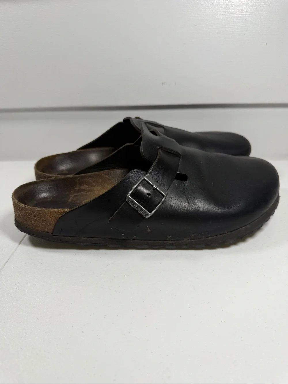 Birkenstock Boston Black Leather Slip-On Clog with Buckle size EU 44 US 10.5-11